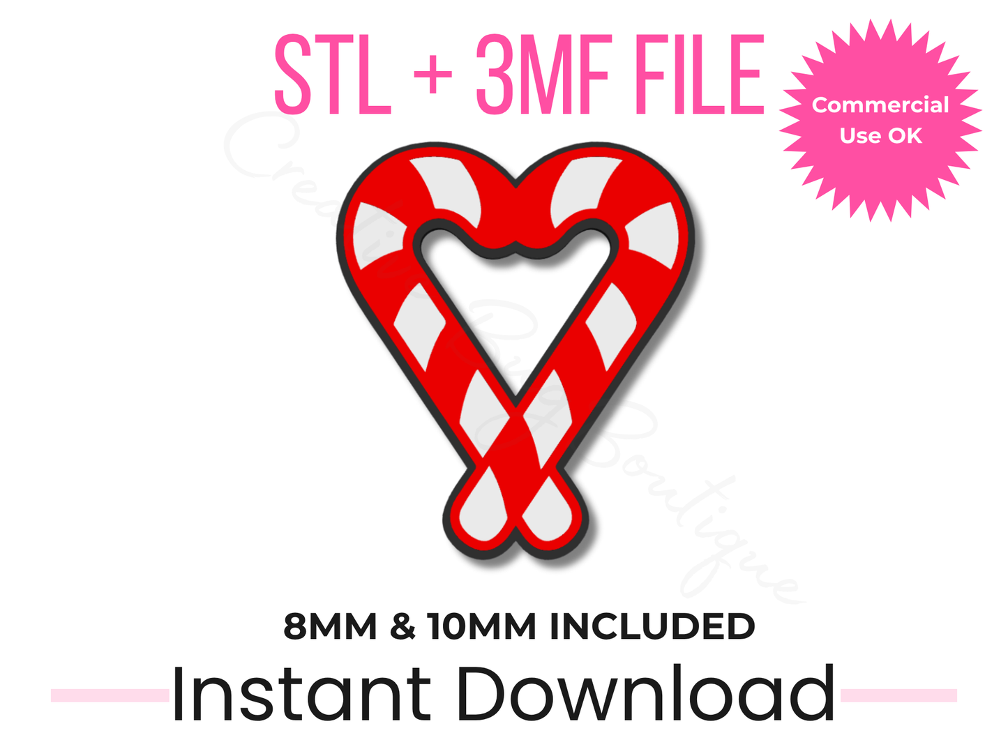 Candy Cane Heart Straw Topper STL File | 8mm, 10mm Stanley Compatible (Digital Download)