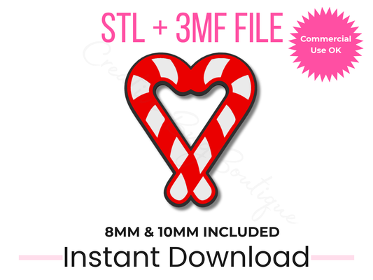 Candy Cane Heart Straw Topper STL + 3MF | 8mm & 10mm | Stanley Topper | Cute Christmas 3D Print File | Holiday Gift