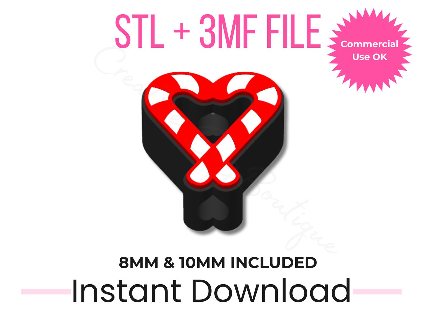 Candy Cane Heart Straw Topper STL File | 8mm, 10mm Stanley Compatible (Digital Download)