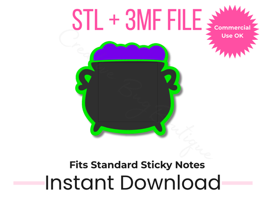 Halloween Cauldron Sticky Note Holder STL File | Spooky Desk Organizer (Digital Download)