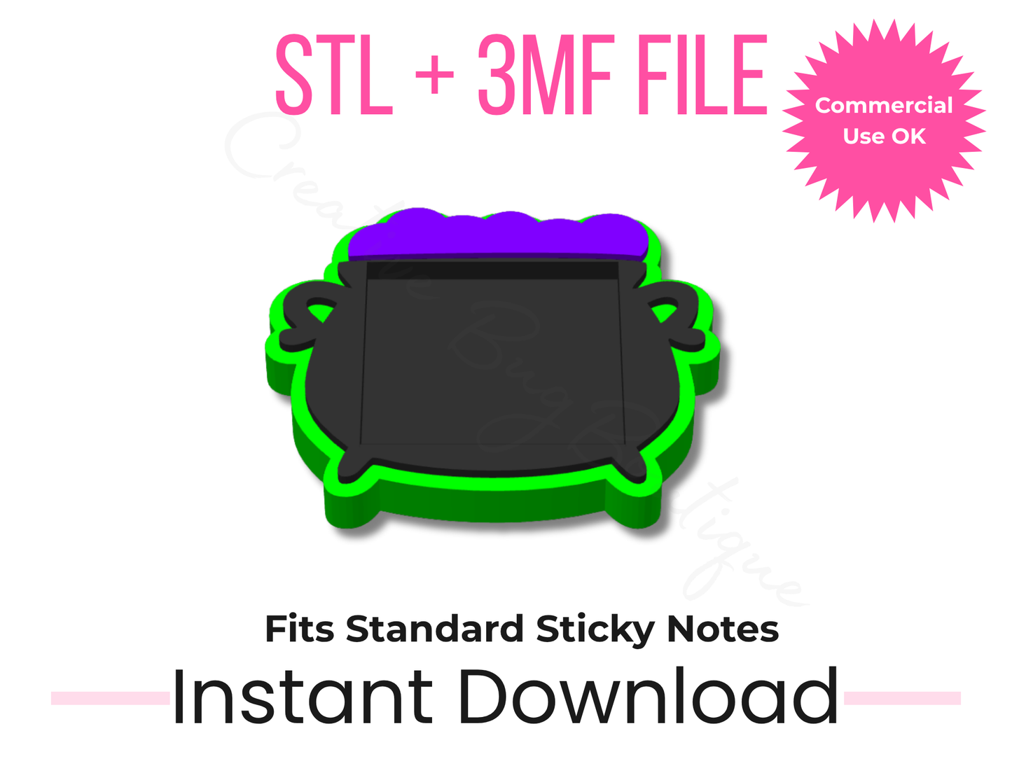 Halloween Cauldron Sticky Note Holder STL File | Spooky Desk Organizer (Digital Download)