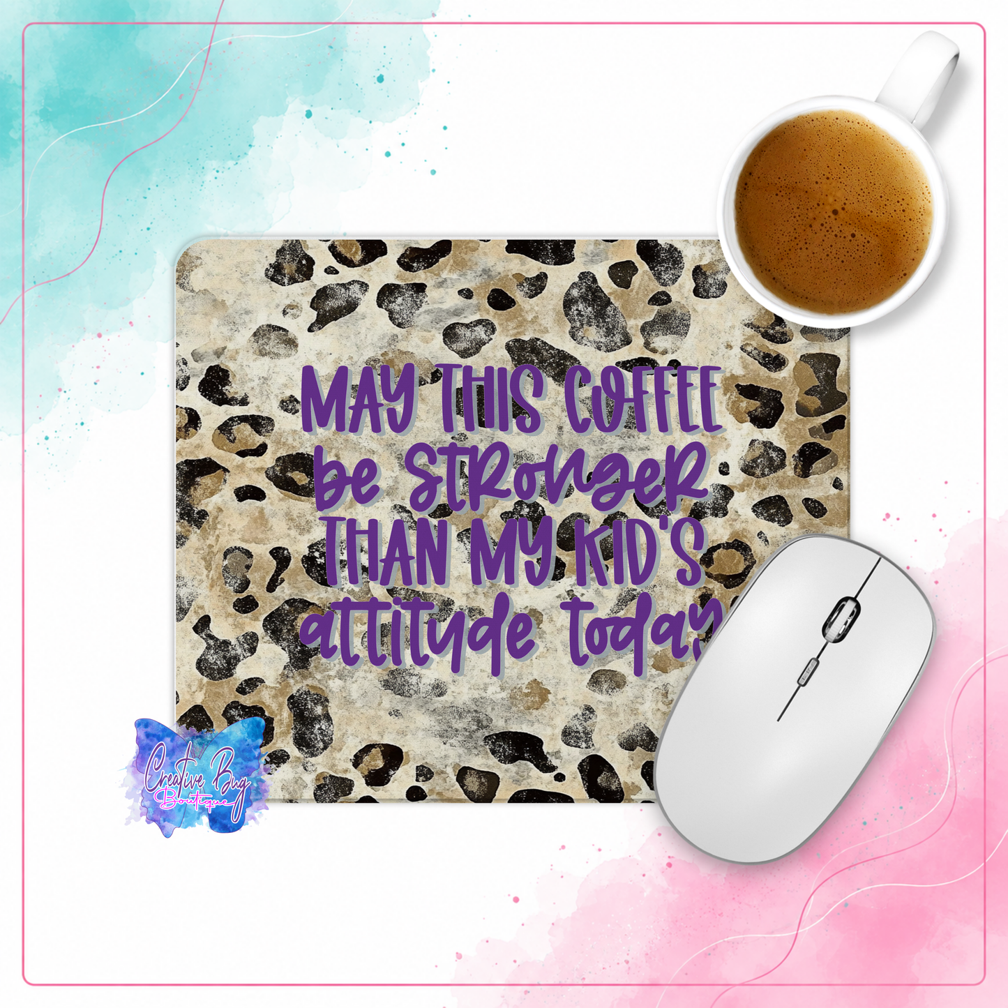 Funny Mom Coffee Prayer Mouse Pad, Leopard Print Desk Decor, Sarcastic Mom Gift