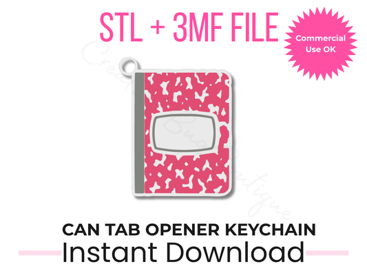 Composition Notebook Can Tab Opener Keychain STL File | Personalized School 3D Print (Digital Download)