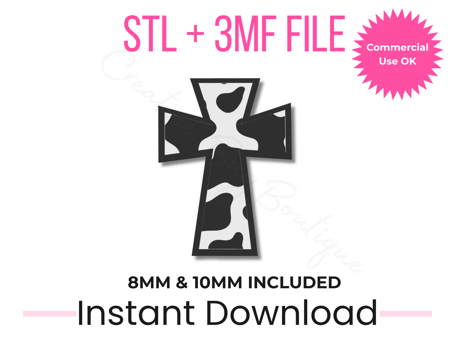 Cow Print Cross Straw Topper 3D Print File | Western Christian Design (Digital Download)