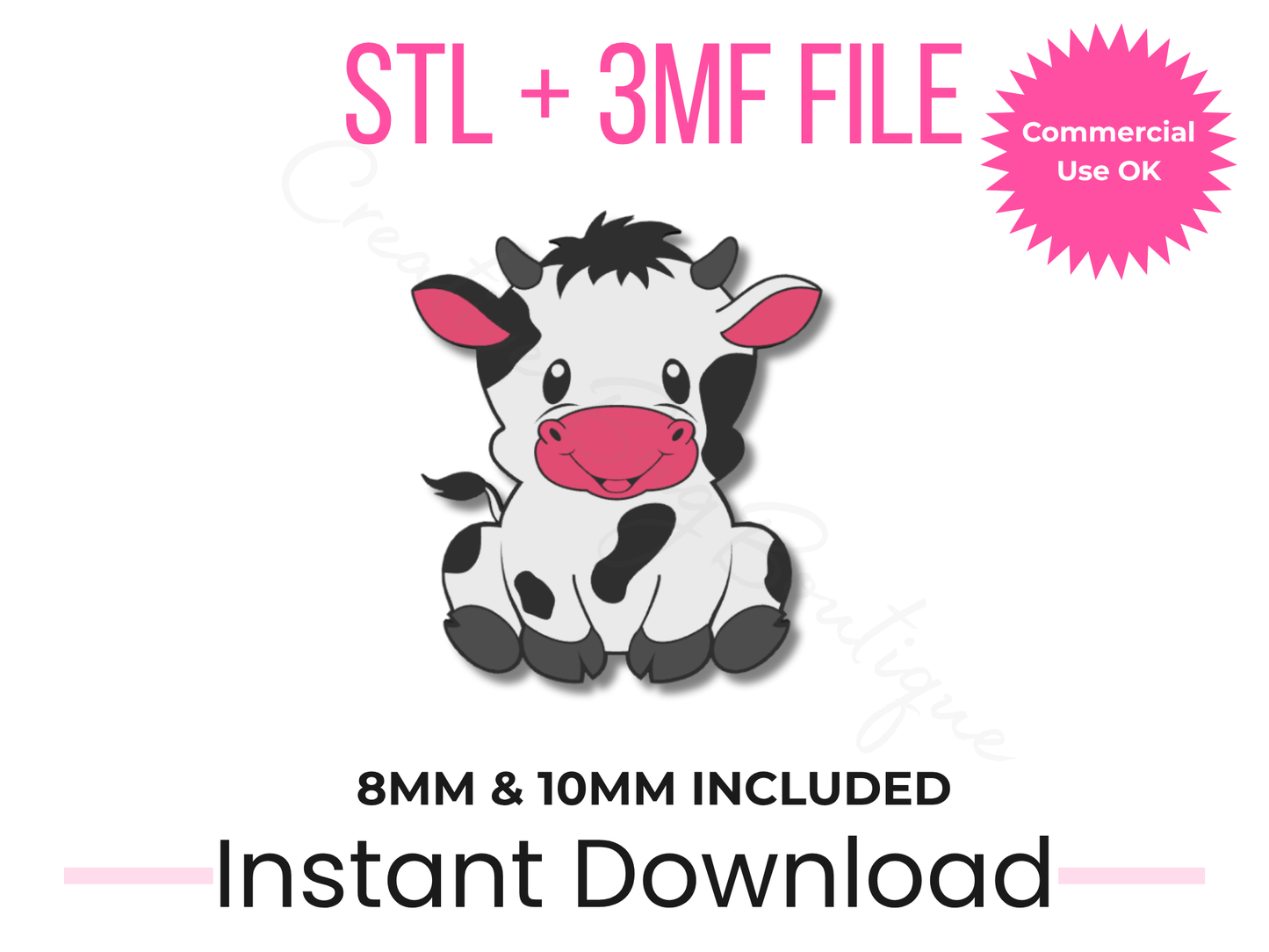 Cow Straw Topper STL File | 8mm 10mm Stanley Tumbler Charm (Digital Download)