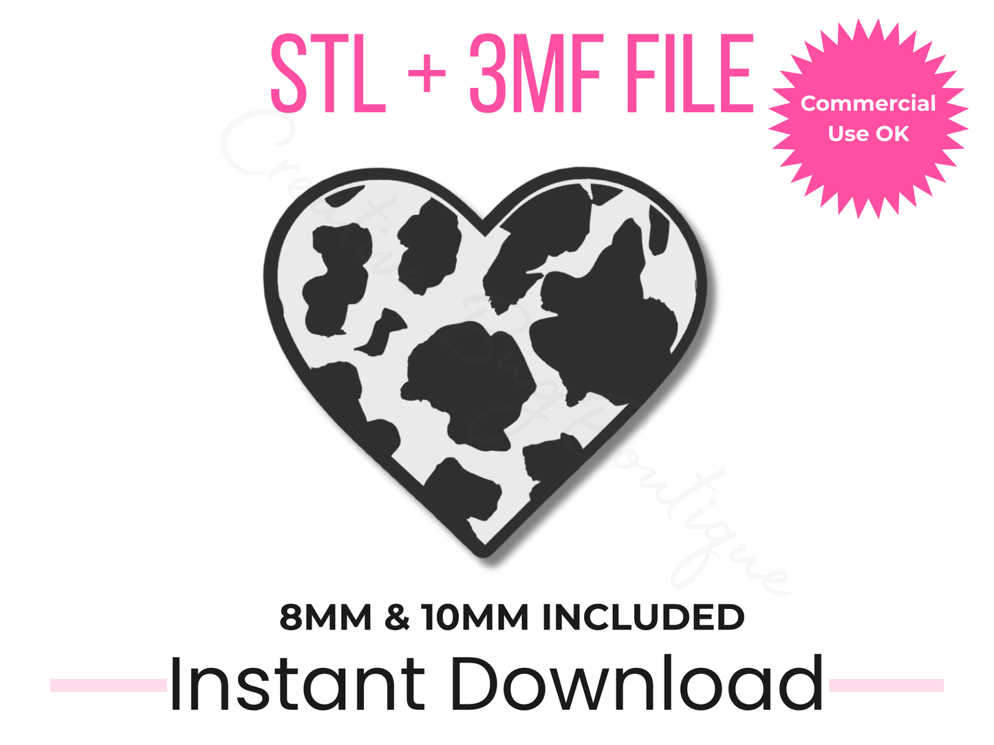 Cow Print Heart Straw Topper 3D Print File | Western Tumbler Accessory (Digital Download)