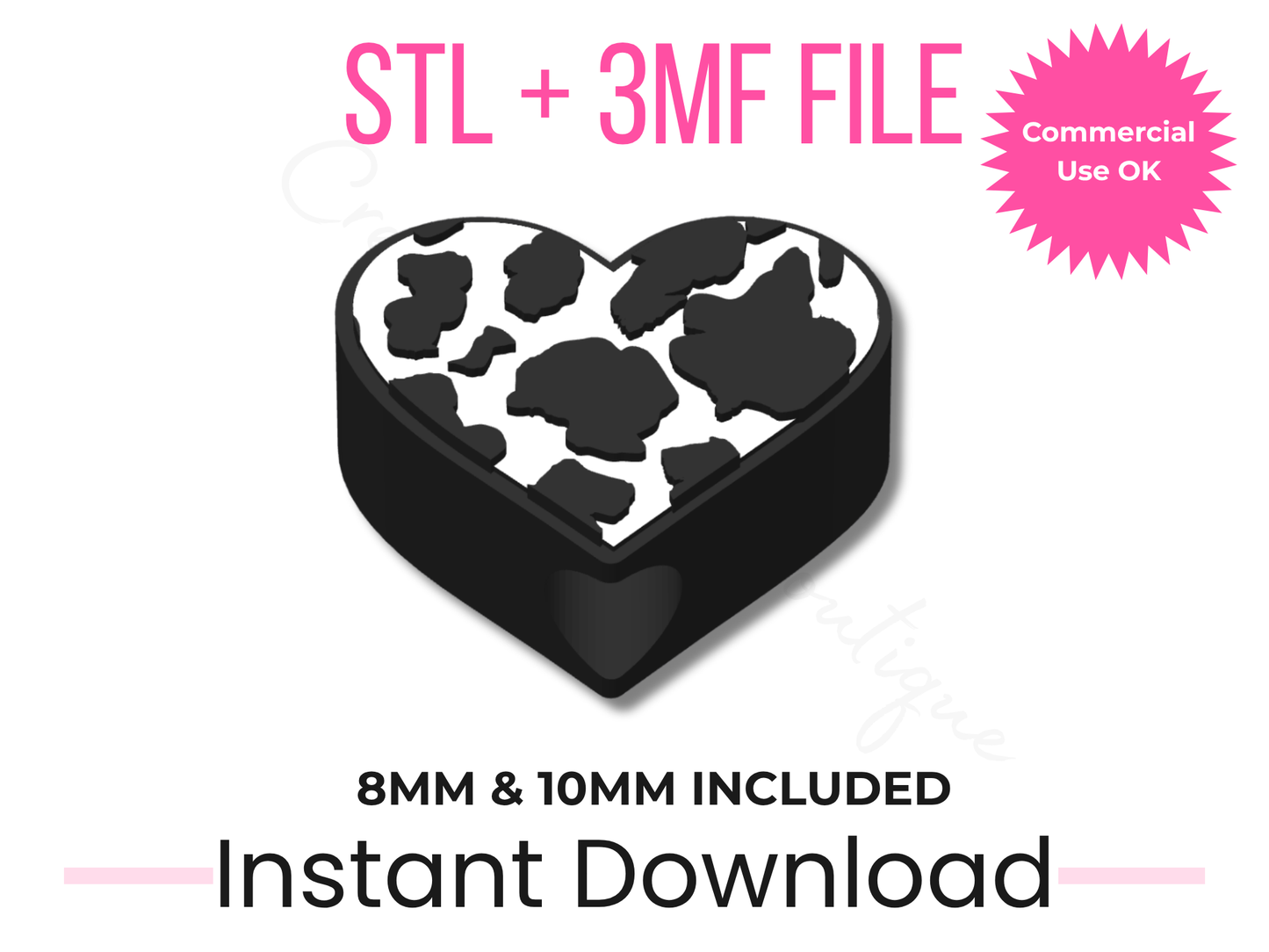 Cow Print Heart Straw Topper 3D Print File | Western Tumbler Accessory (Digital Download)