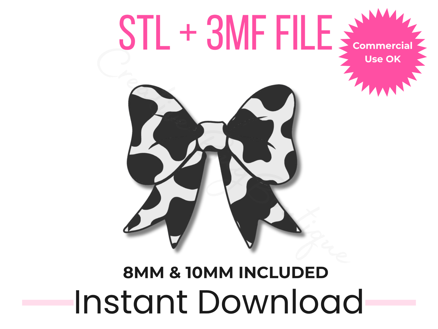 Cow Print Bow Straw Topper 3D Print File | Coquette, Stanley Compatible (Digital Download)