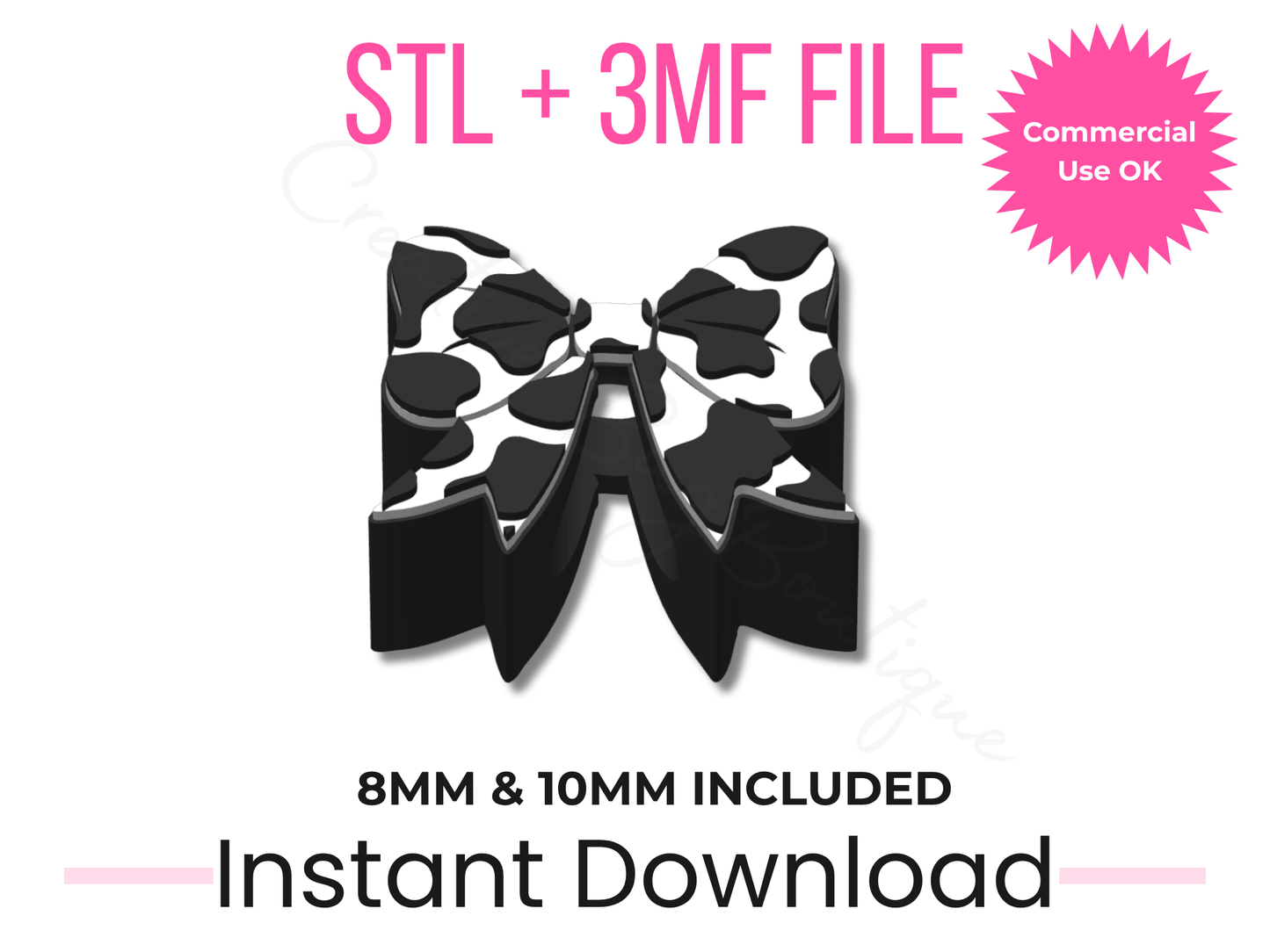 Cow Print Bow Straw Topper 3D Print File | Coquette, Stanley Compatible (Digital Download)