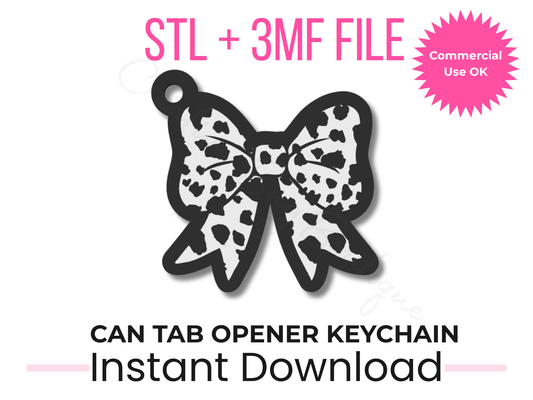 Cow Print Bow Can Tab Opener Keychain STL File | Western 3D Print Download
