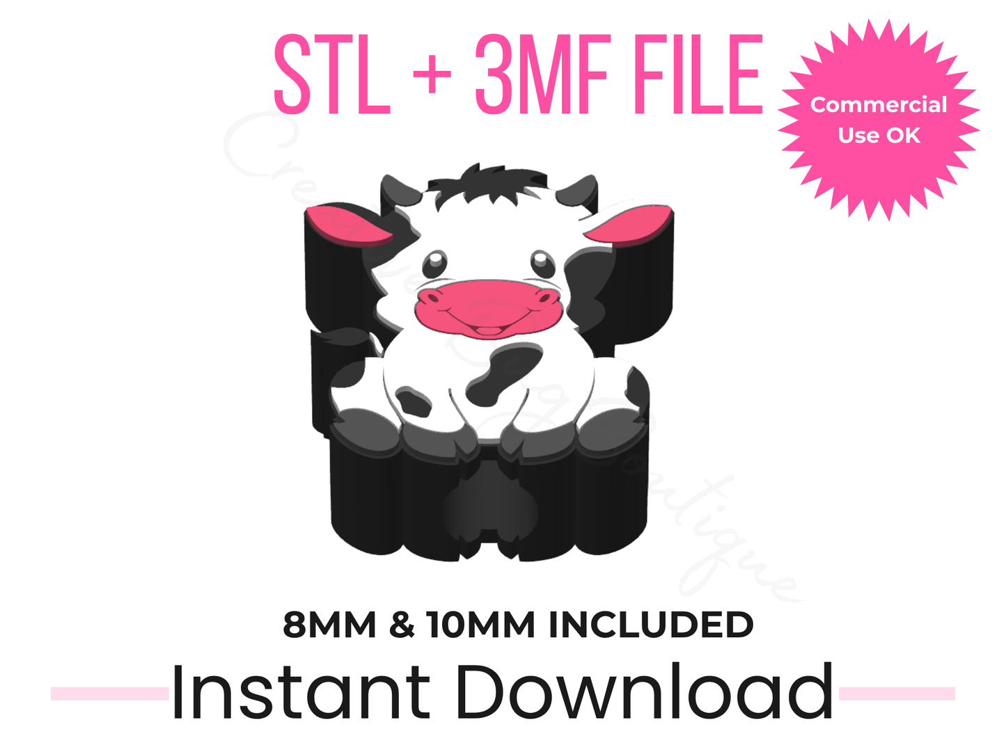Cow Straw Topper STL File | 8mm 10mm Stanley Tumbler Charm (Digital Download)