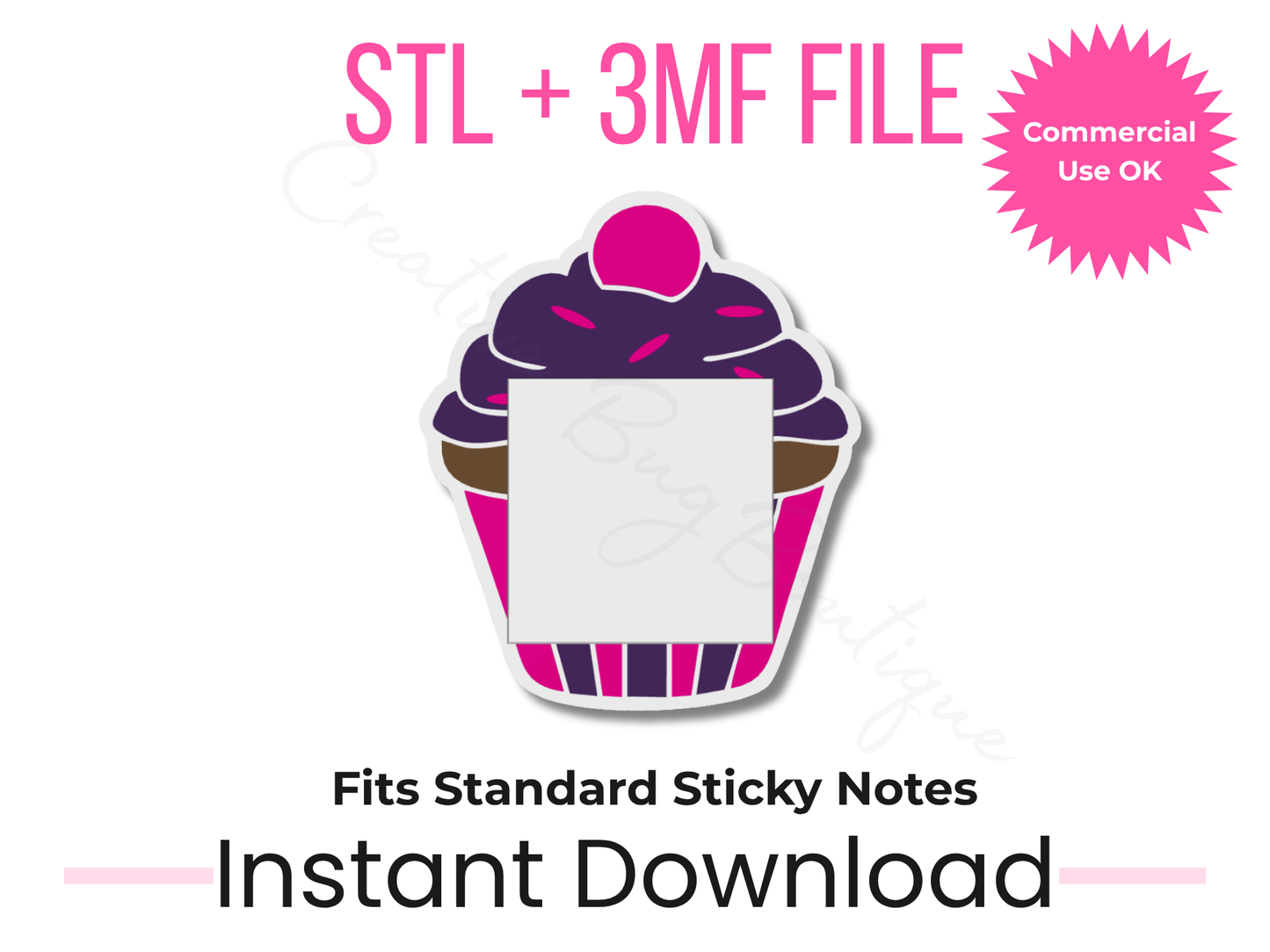 Cupcake Sticky Note Holder 3D Print File | Fits 3x3 Notes (Digital Download)