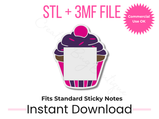 Cupcake Sticky Note Holder STL + 3MF | 3x3 Notes | Cute Desk Accessory 3D Print File | Bakery Gift | Make & Sell