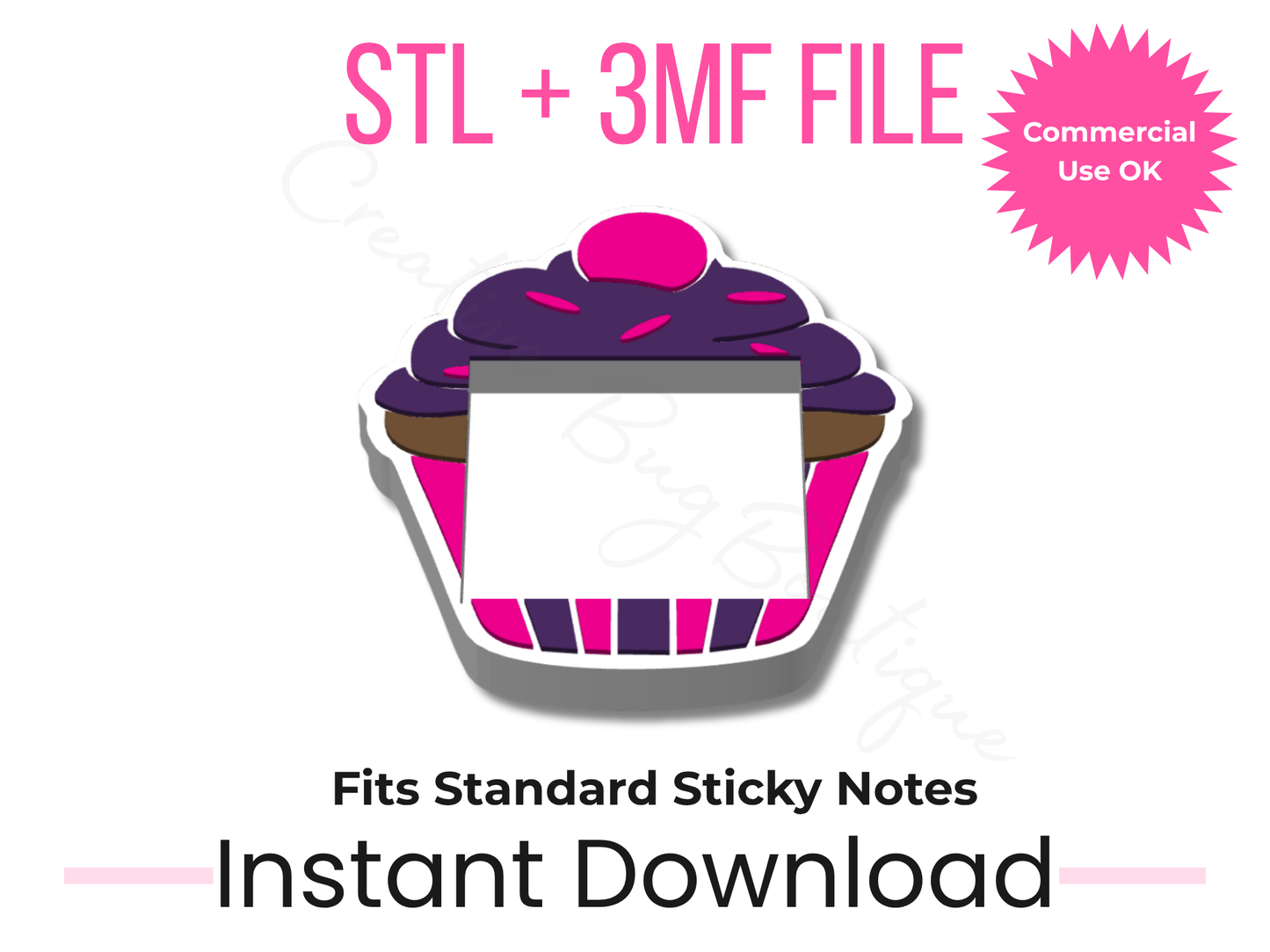 Cupcake Sticky Note Holder 3D Print File | Fits 3x3 Notes (Digital Download)