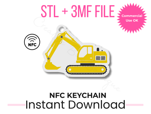 Excavator NFC Keychain 3D Print File | Construction Heavy Equipment (STL, 3MF Download)