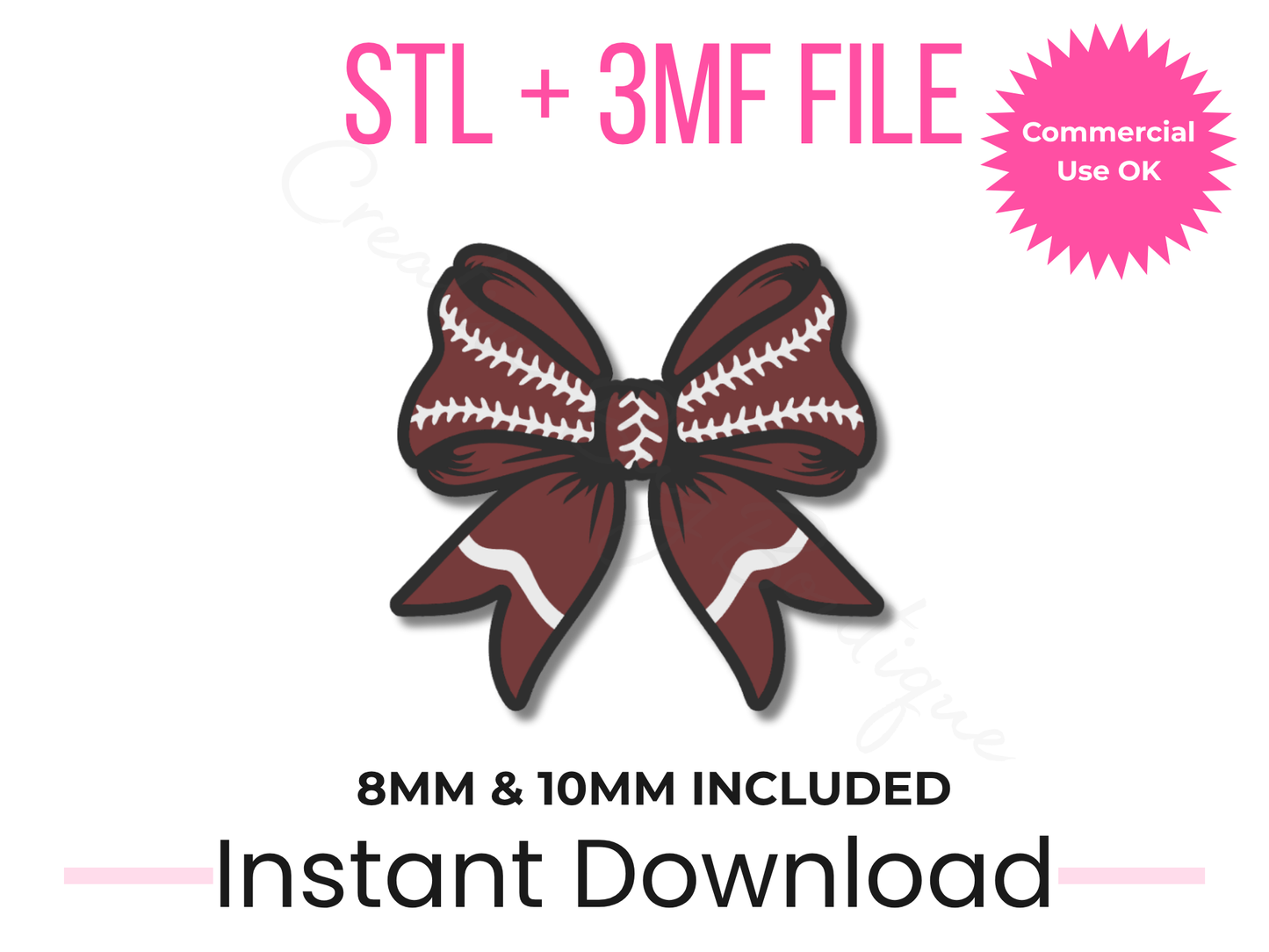 Football Bow Straw Topper 3D Print File | Coquette Style, Commercial Use (Digital Download)