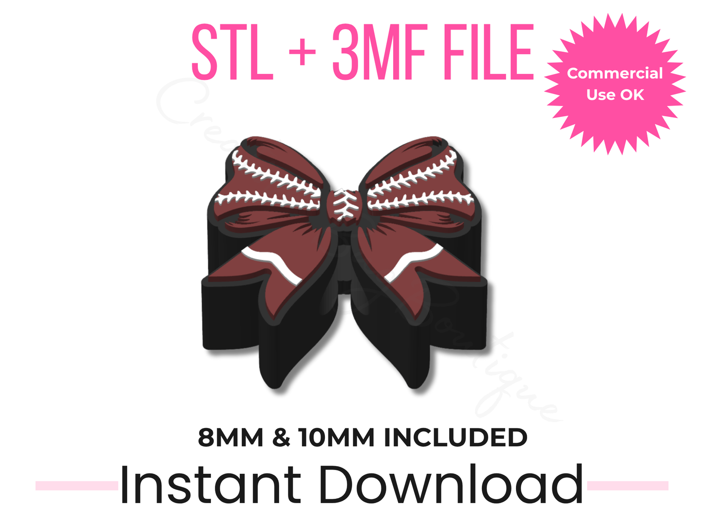 Football Bow Straw Topper 3D Print File | Coquette Style, Commercial Use (Digital Download)