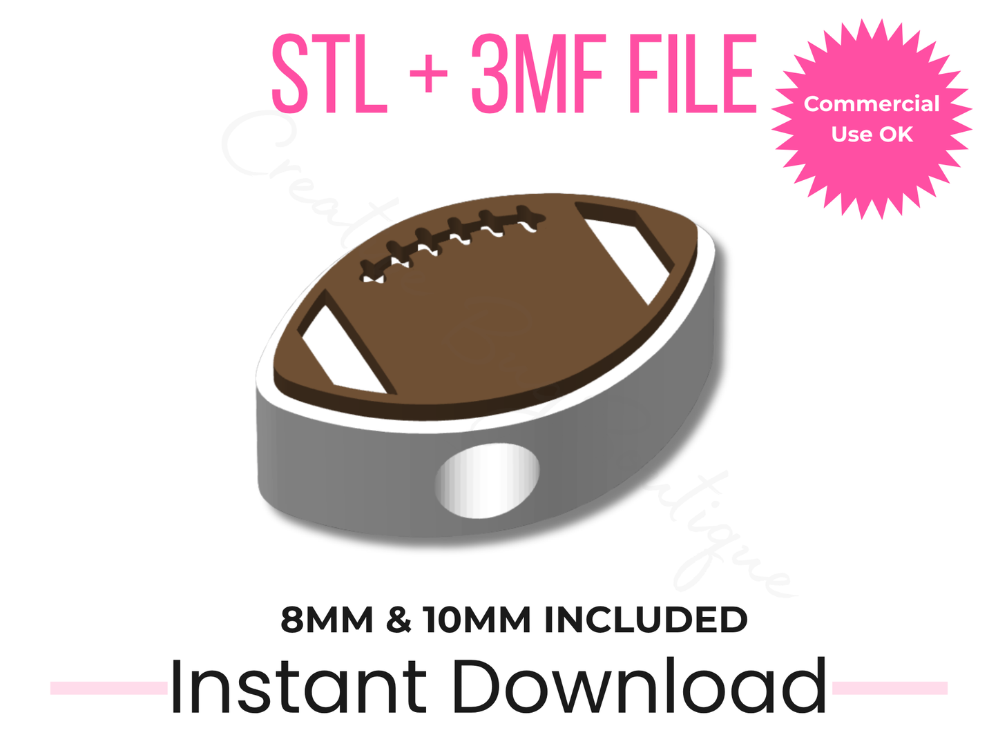 Football Straw Topper 3D Print File | STL, 3MF, 8mm & 10mm (Digital Download)