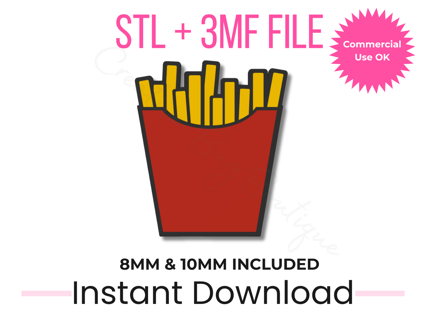 Fries Straw STL File | French Fries 8mm, 10mm Stanley Topper (Digital Download)