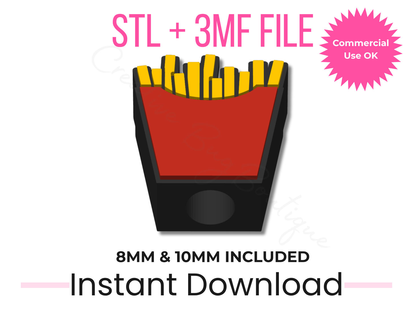 Fries Straw STL File | French Fries 8mm, 10mm Stanley Topper (Digital Download)