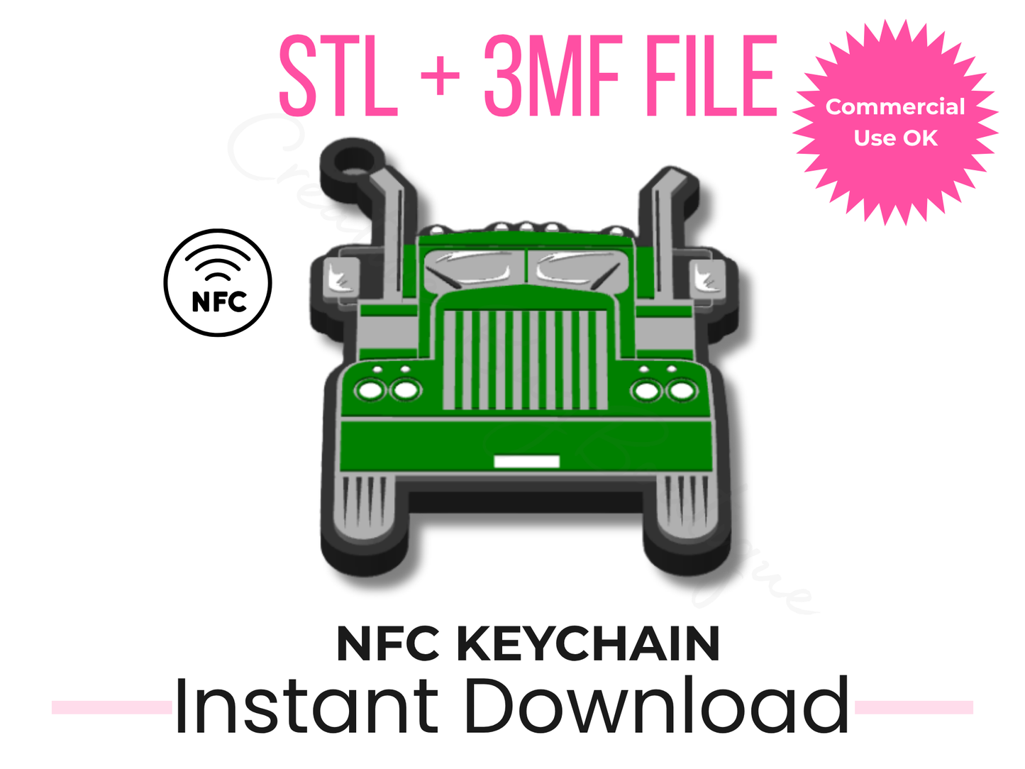 Semi Truck NFC Keychain 3D Print File | Big Rig 3D Printable (Digital Download)