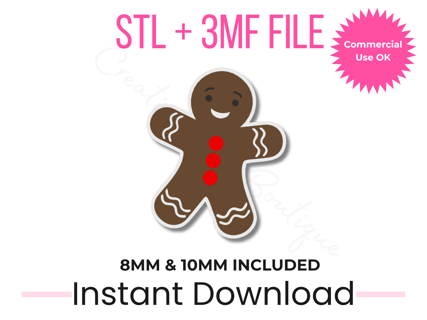 Gingerbread Man Straw Topper 3D Print File | STL, 3MF | 8mm, 10mm (Digital Download)