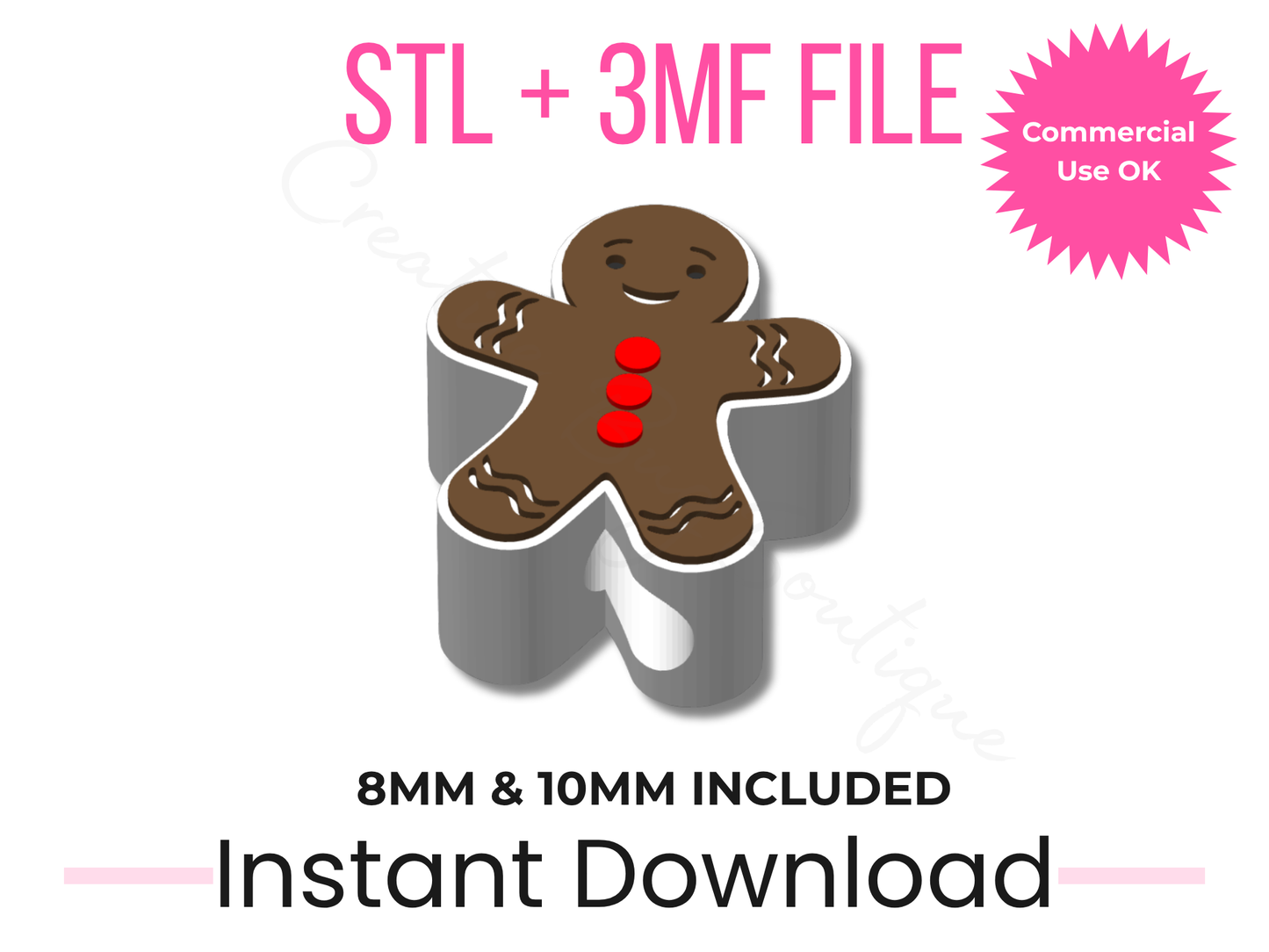 Gingerbread Man Straw Topper 3D Print File | STL, 3MF | 8mm, 10mm (Digital Download)