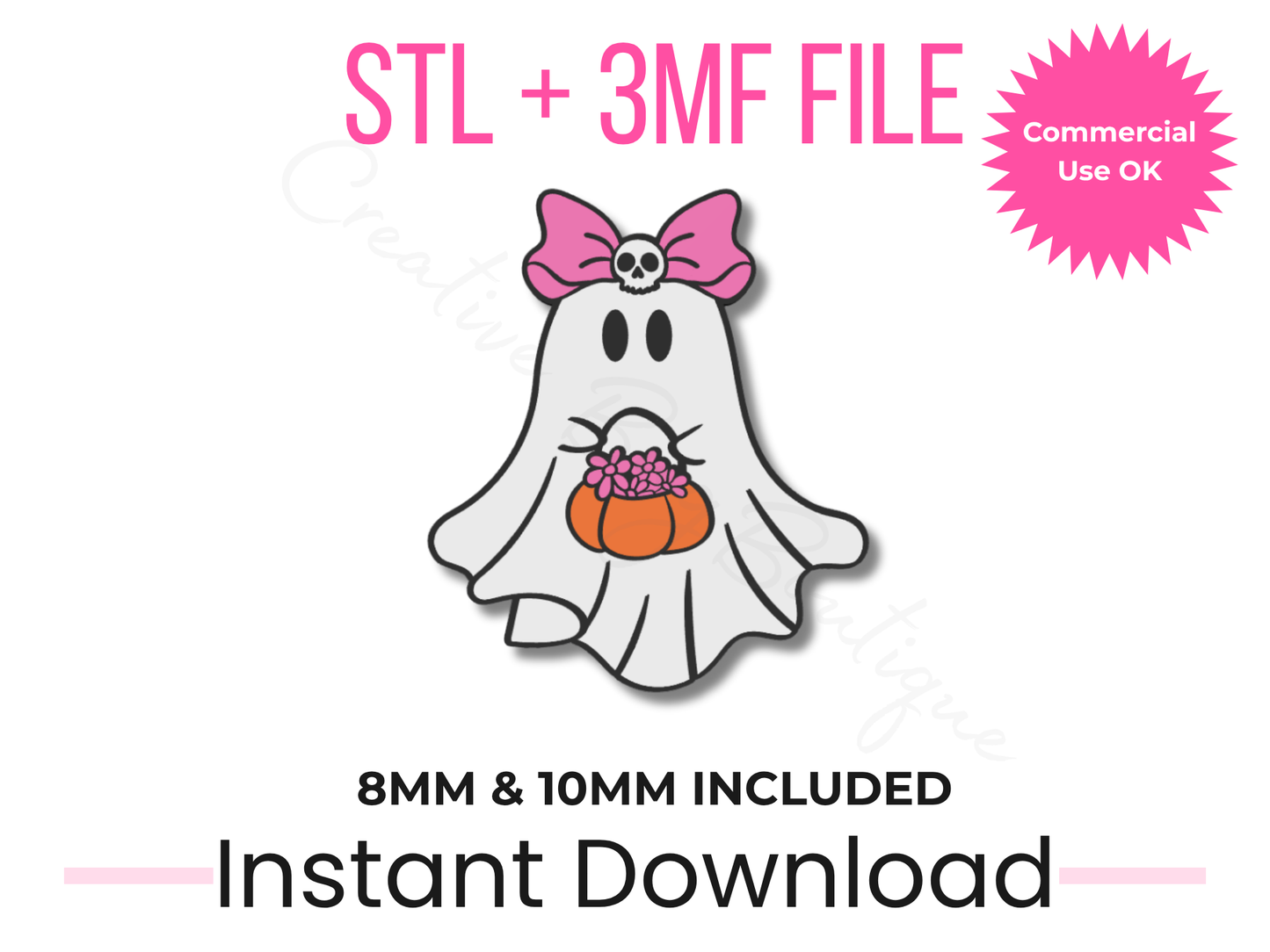 Girl Ghost Pumpkin Straw Topper File | Halloween Tumbler (STL, 3MF)