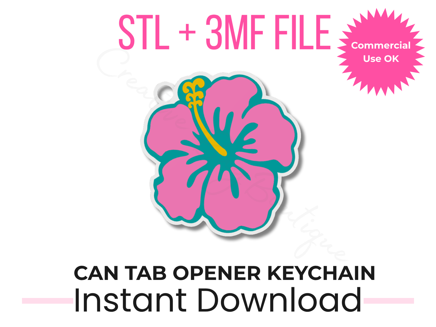 Hibiscus Can Tab Opener Keychain STL File | Tropical Floral Design (STL + 3MF Download)