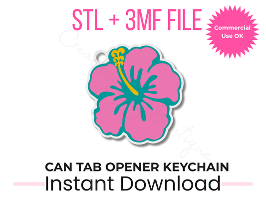 Hibiscus Can Tab Opener Keychain STL File | Tropical Floral Design (STL + 3MF Download)