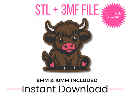 Highland Cow Straw Topper STL File | 3D Print Design (Digital Download)