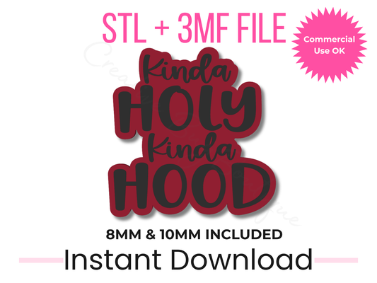 Kinda Holy Kinda Hood Straw Topper STL + 3MF | 8mm & 10mm | Stanley Topper | Funny Sassy 3D Print File | Humor Gift