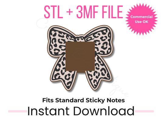 Leopard Bow Sticky Note Holder STL File | Cheetah Print Desk Organizer (Digital Download)