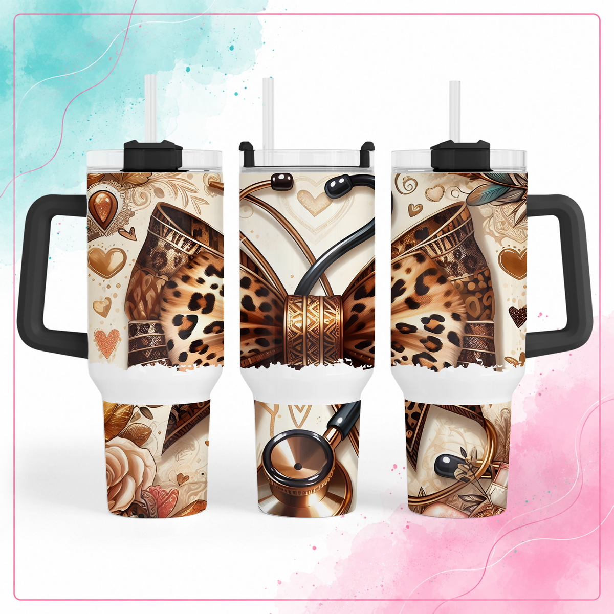 Leopard Bow Nurse Tumbler