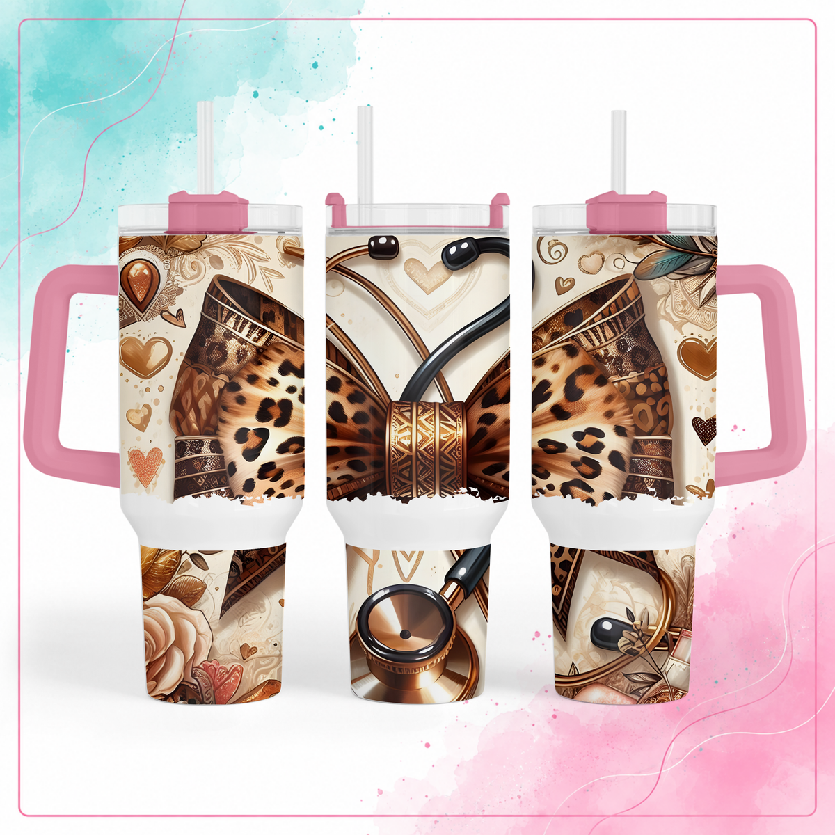 Leopard Bow Nurse Tumbler