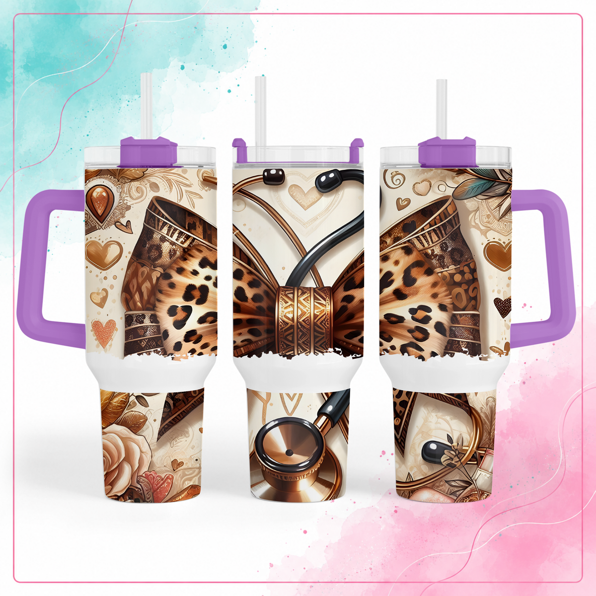 Leopard Bow Nurse Tumbler