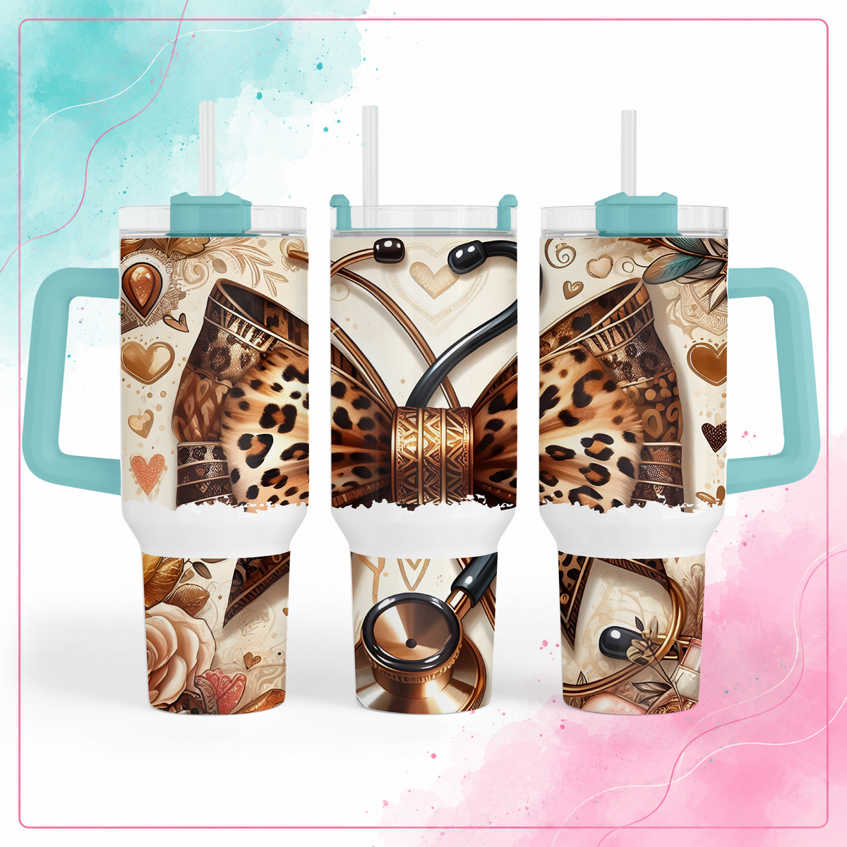 Leopard Bow Nurse Tumbler