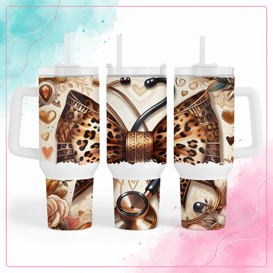 Leopard Bow Nurse Tumbler