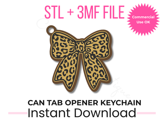 Leopard Print Bow Can Tab Opener Keychain 3D Print File (STL + 3MF Download)