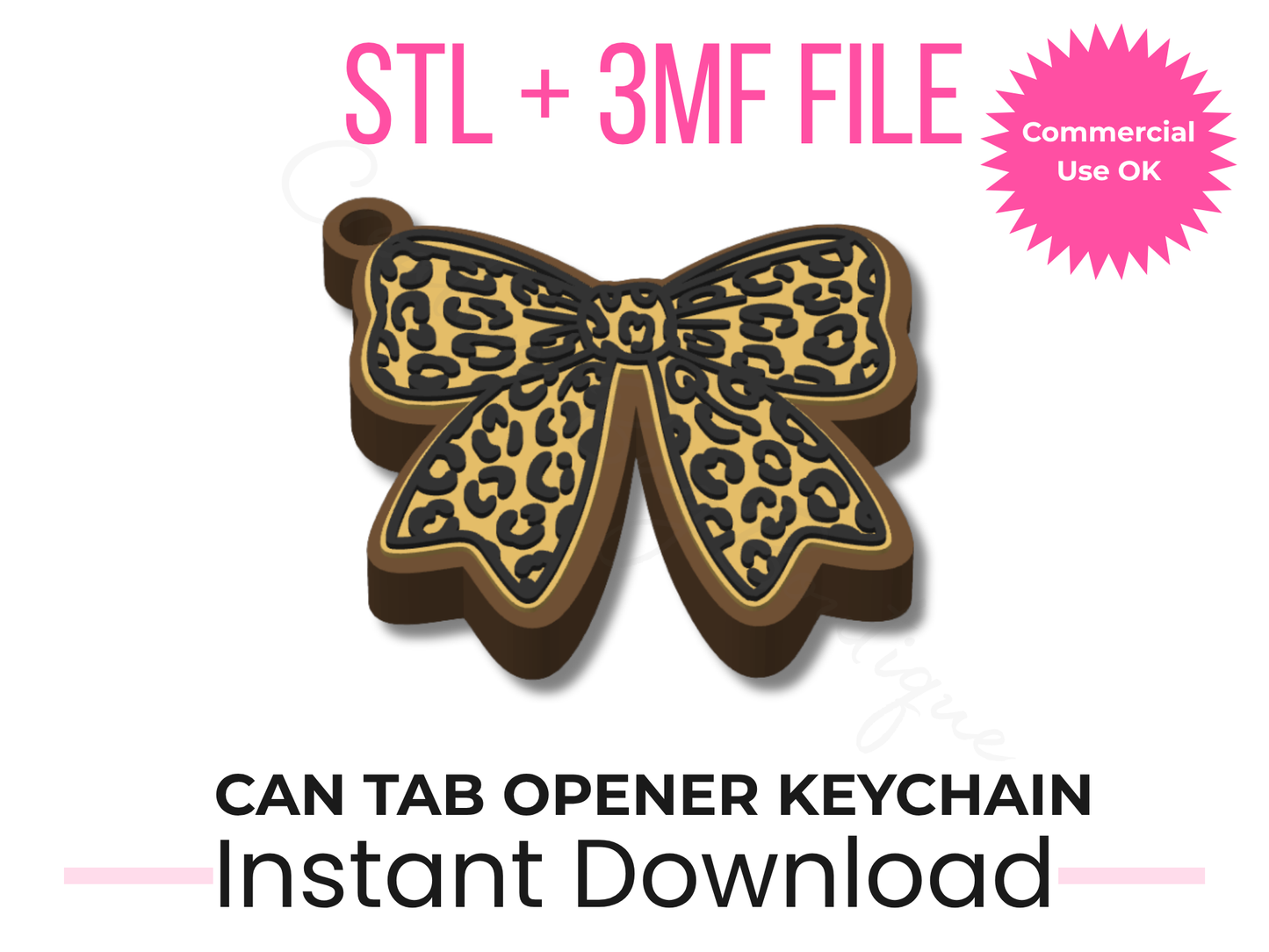 Leopard Print Bow Can Tab Opener Keychain 3D Print File (STL + 3MF Download)