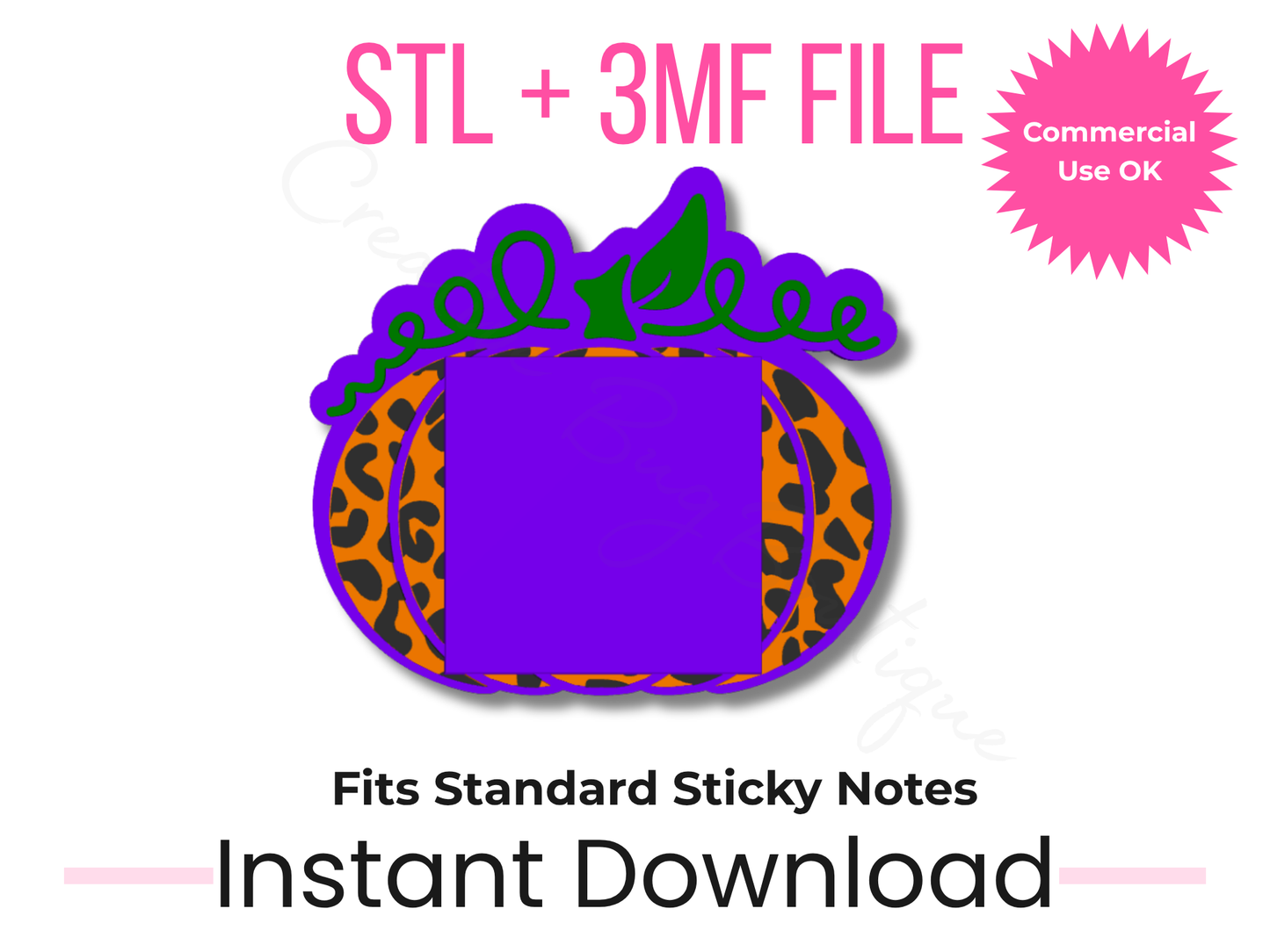 Leopard Pumpkin Sticky Note Holder STL + 3MF | 3x3 Notes | Fall Desk Decor 3D Print File | Halloween Gift | Make & Sell