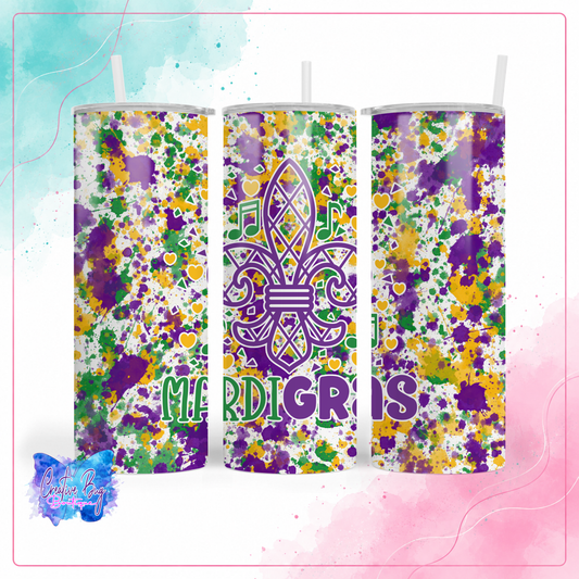 Mardi Gras Paint Splatter Tumbler