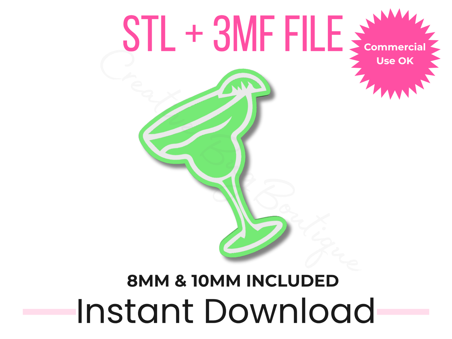 Margarita Glass Straw Topper STL File | 8mm & 10mm Stanley Cup Accessory (Digital Download)