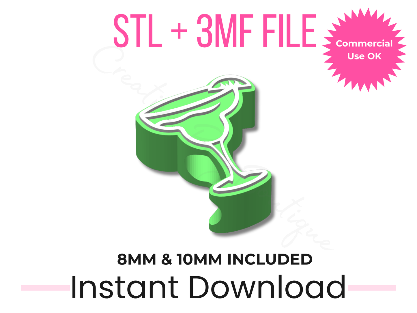 Margarita Glass Straw Topper STL File | 8mm & 10mm Stanley Cup Accessory (Digital Download)