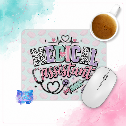 Medical Assistant Mouse Pad, Pastel Coquette Desk Decor, Healthcare Stethoscope Syringe Design