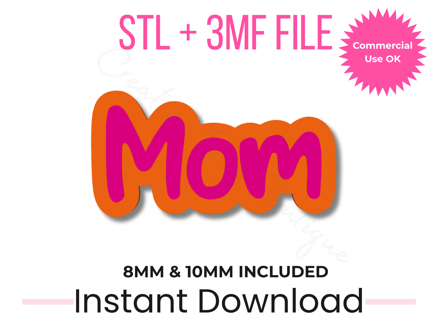 Mom Straw Topper 3D Print File | STL + 3MF | 8mm & 10mm (Digital Download)
