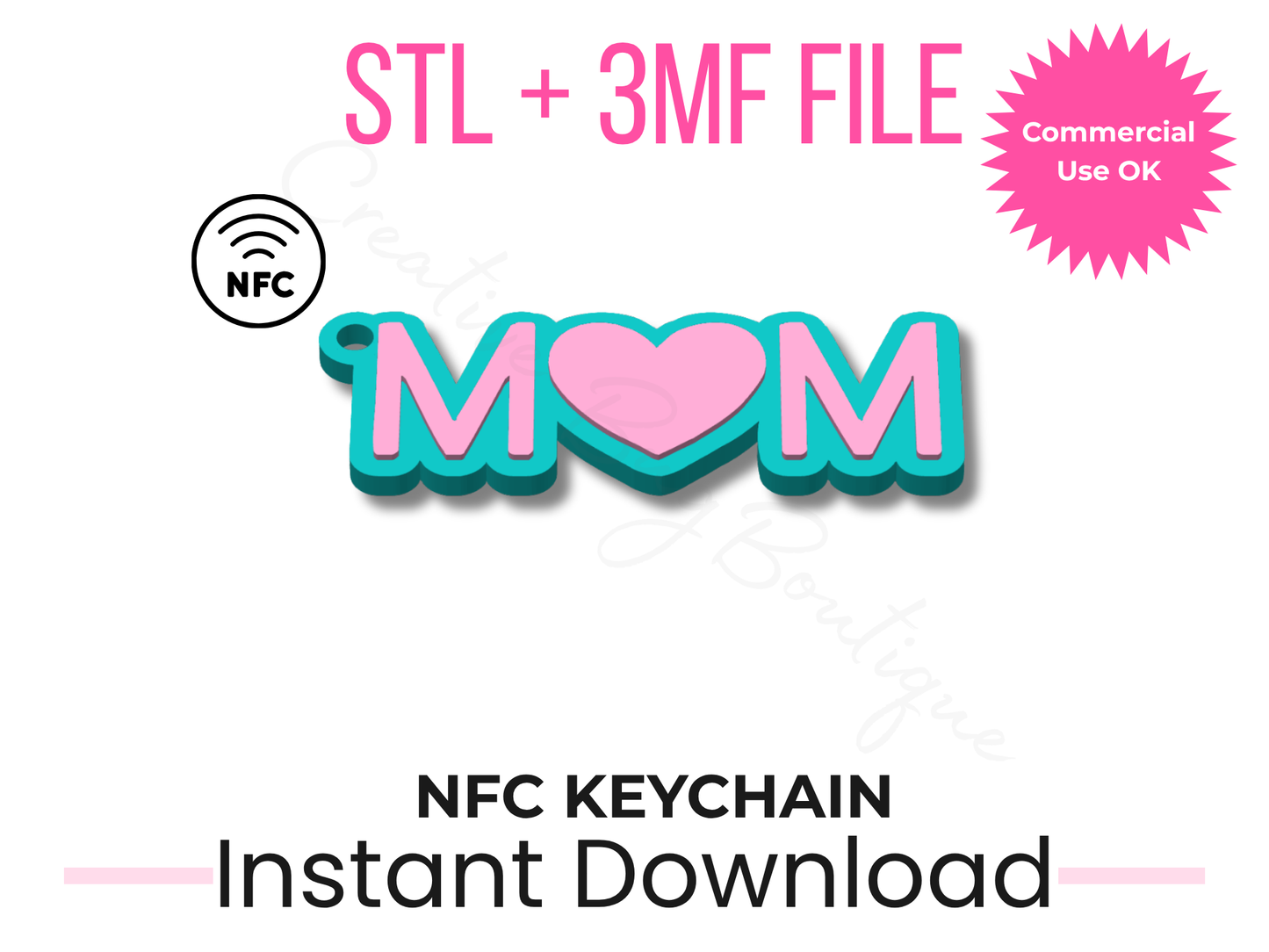 Mom Heart NFC Keychain 3D Print File | Mother’s Day Gift (STL, 3MF Download)