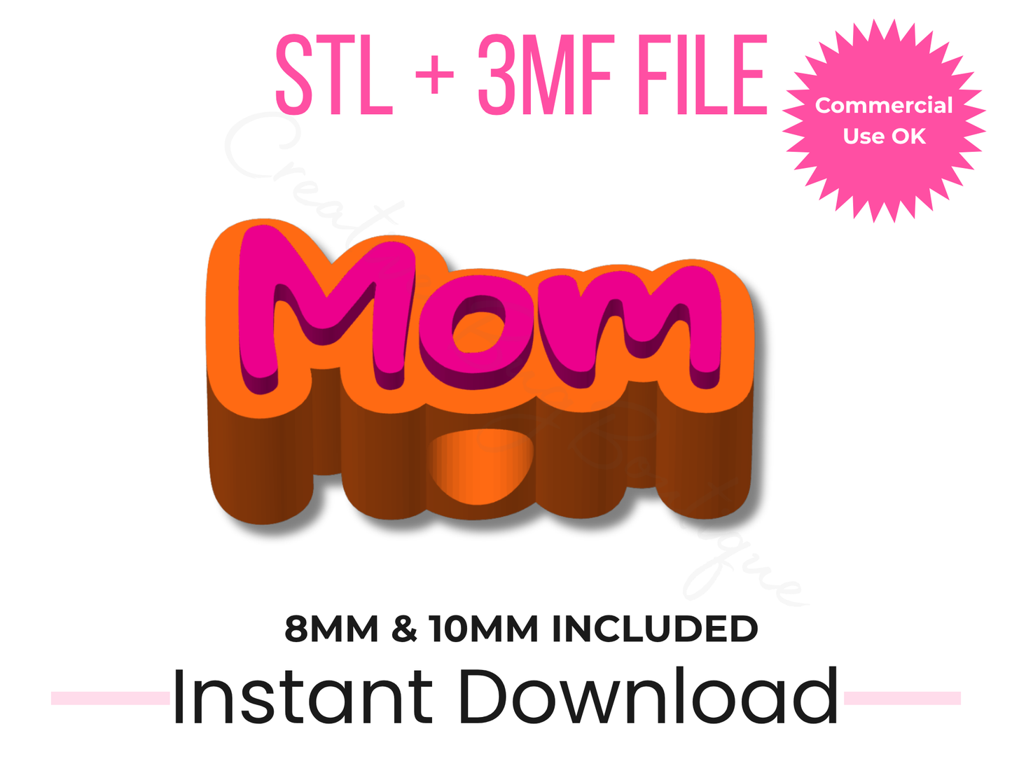 Mom Straw Topper 3D Print File | STL + 3MF | 8mm & 10mm (Digital Download)
