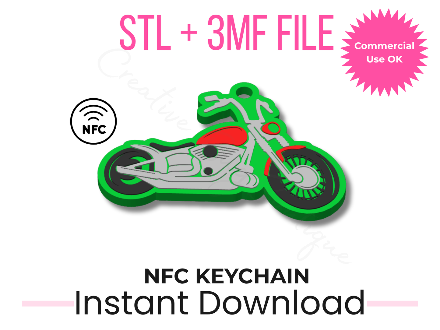 Motorcycle NFC Keychain STL + 3MF | Tap Phone Keychain | Biker Gift | Motorcycle Lover Keychain | Smart Keychain 3D Print File | Make & Sell