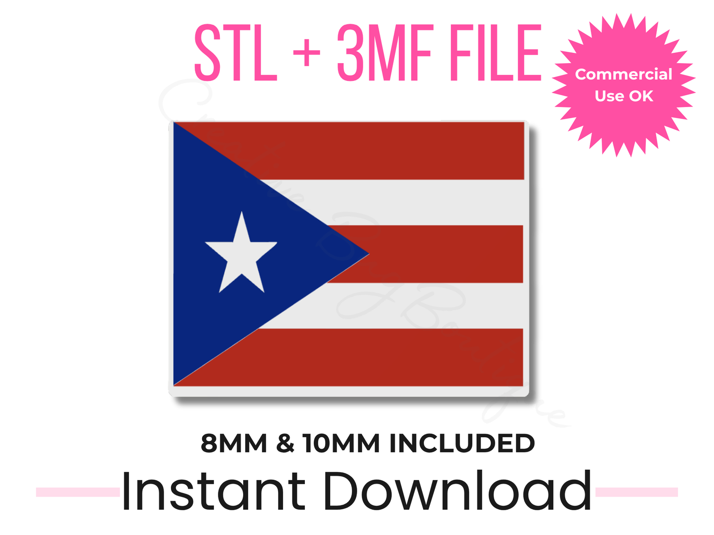 Puerto Rico Flag Straw Topper 3D Print File | Boricua Pride (STL + 3MF Download)